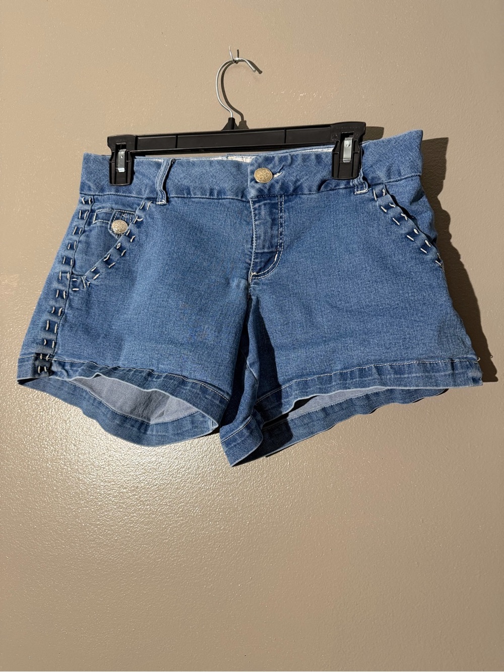 Copper Key Blue Denim Shorts with Side Stitch Detail